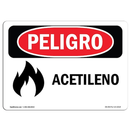 OSHA Danger Sign, Acetylene Spanish, 7in X 5in Decal